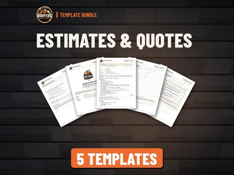 Estimates & Quotes roofing template bundle cover: 5 editable Word templates from ROOFERS COFFEE