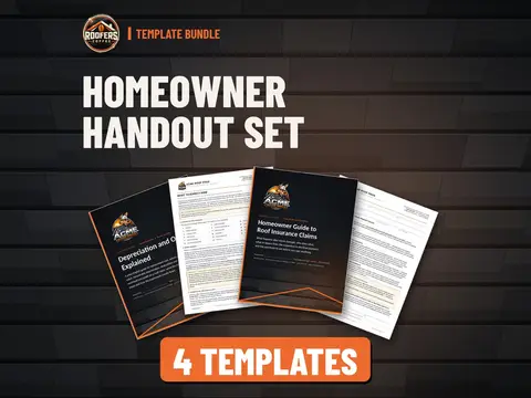 Homeowner Handout Set roofing template bundle cover: 4 editable Word templates from ROOFERS COFFEE