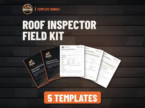 Roof Inspector Field Kit roofing template bundle cover: 5 editable Word templates from ROOFERS COFFEE