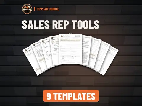 Sales Rep Tools roofing template bundle cover: 9 editable Word templates from ROOFERS COFFEE
