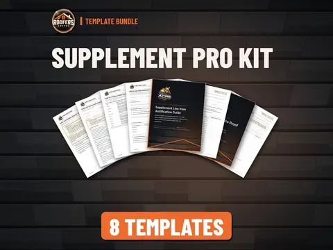 Supplement Pro Kit roofing template bundle cover: 8 editable Word templates from ROOFERS COFFEE